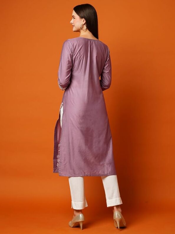 GoSriKi Women's Cotton Blend Straight Chikankari Embroidered Kurta - Image 3