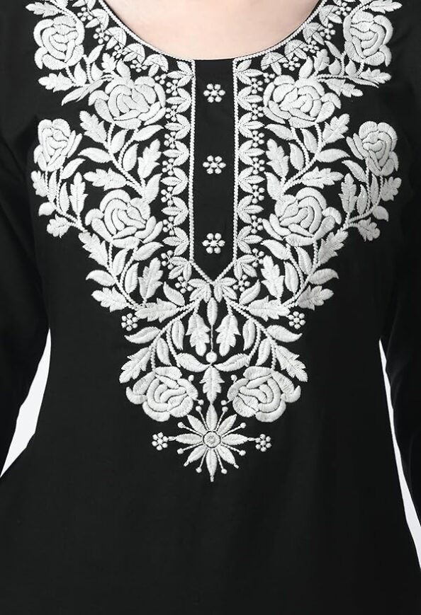 LIBOZA Kurti for Women - Short Chikankari Kurtis for Girls, Lakhnawi Tunic Top Kurta Design for Ladies, Woman Ethnic Kurthis & Shirt with Sleeve, Plain Straight Embroidery for Office - Image 4
