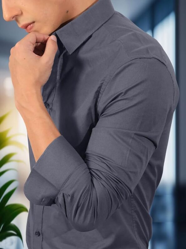 Pinkmint Mens Long Sleeve Button Down Shirt for Men Collared Casual Formal Soild Shirt - Image 3