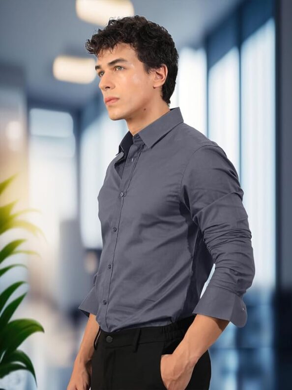 Pinkmint Mens Long Sleeve Button Down Shirt for Men Collared Casual Formal Soild Shirt - Image 5